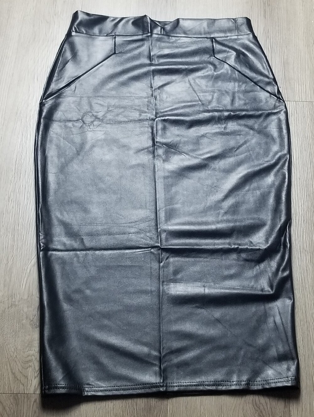 Black Faux Leather Pencil Skirt - Sleek High Waist (Size M)
